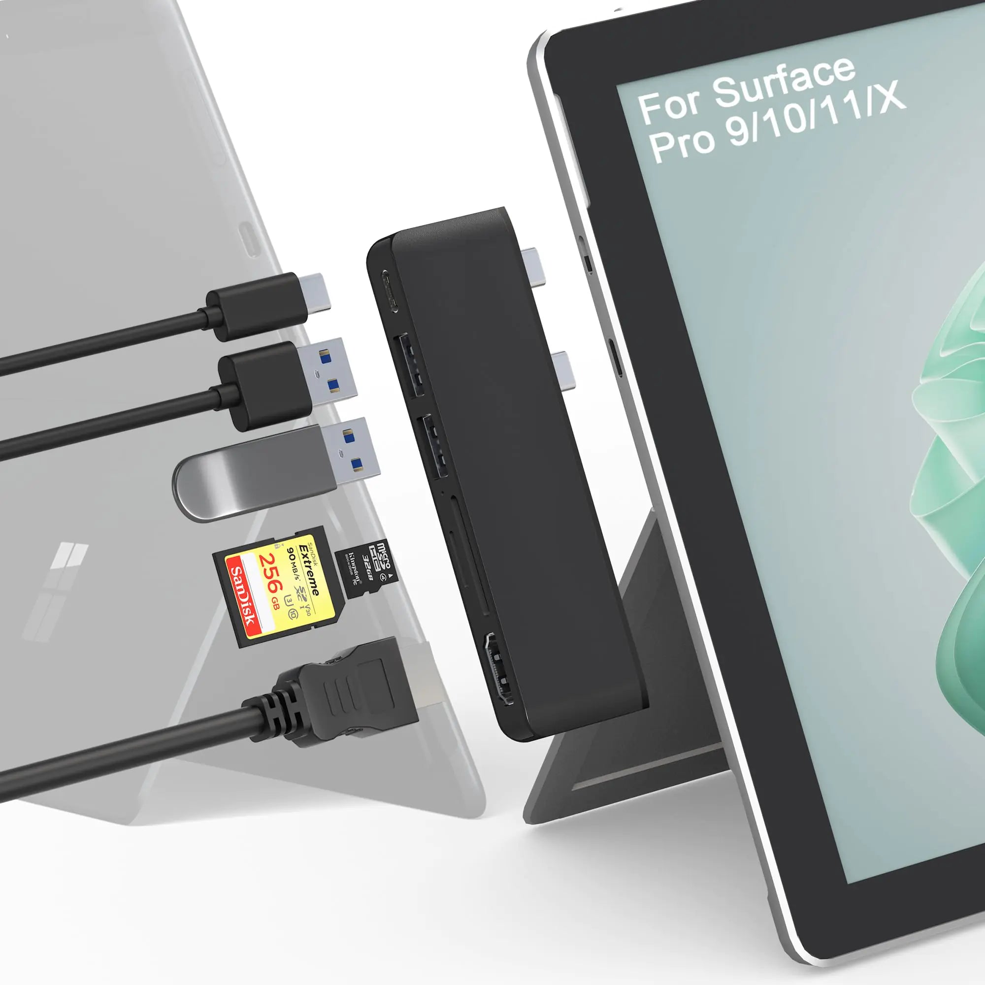 Surface Pro 9/10/11/X Hub Docking Station with 4K HDMI Thunderbolt 4 (8K@30Hz Display 40Gbps Data 100W PD) USB 3.0 * 2 SD TF Card Slot USB C Hub Adapter for Surface Pro 11/Pro 10/Pro 9/Pro X