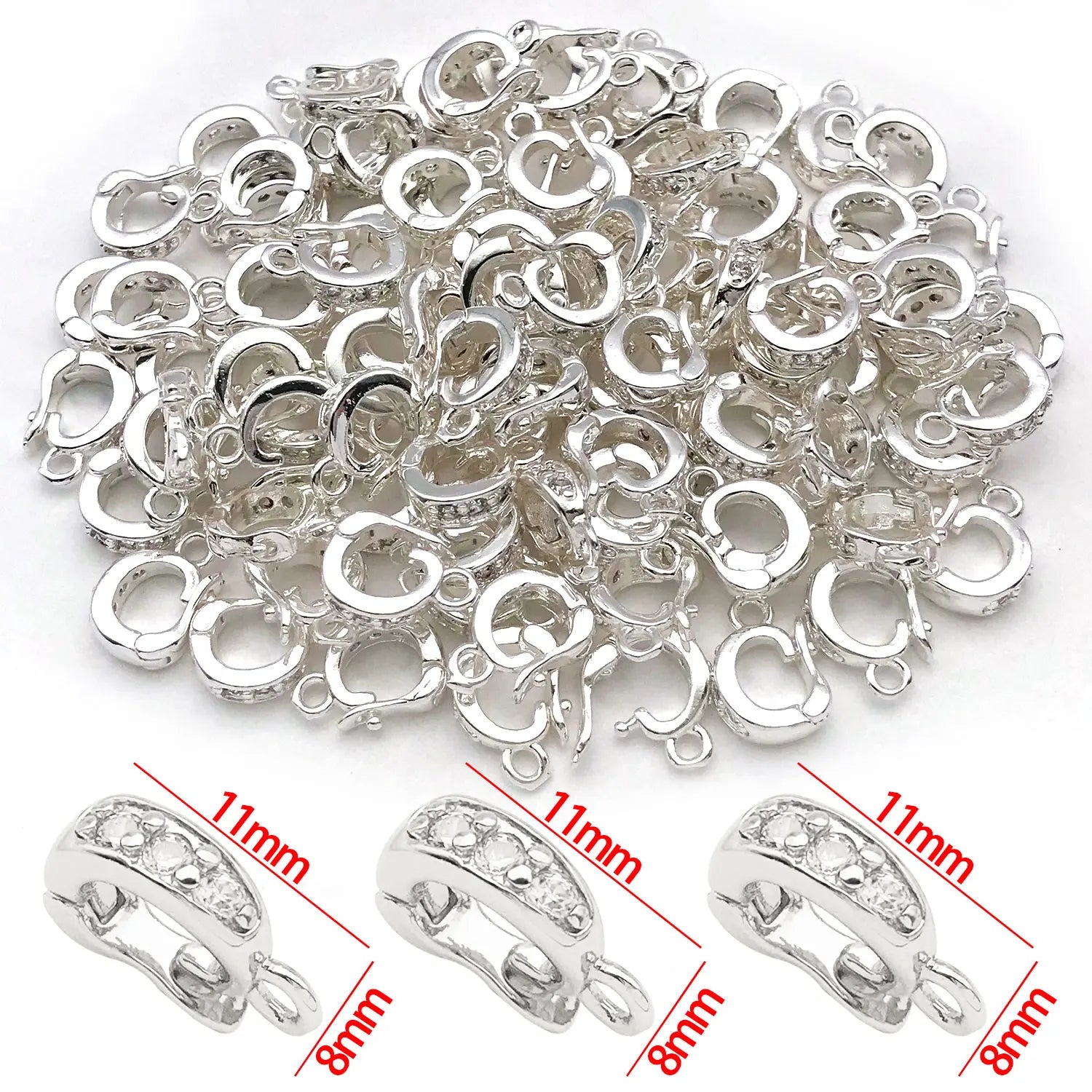 5pcs 18K Real Gold Plated Brass Inlay Zircon Hinged Charms Enhancer Bail Clasps, Melon Seed Buckle for DIY Jewelry Making