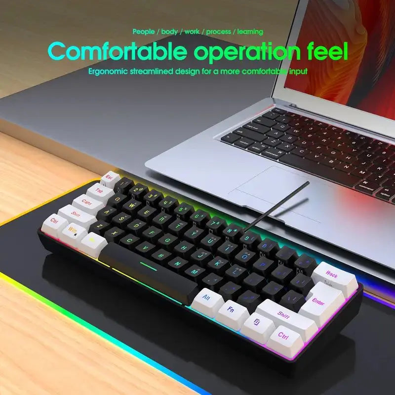 60% wired gaming keyboard, RGB backlight ultra compact mini keyboard,