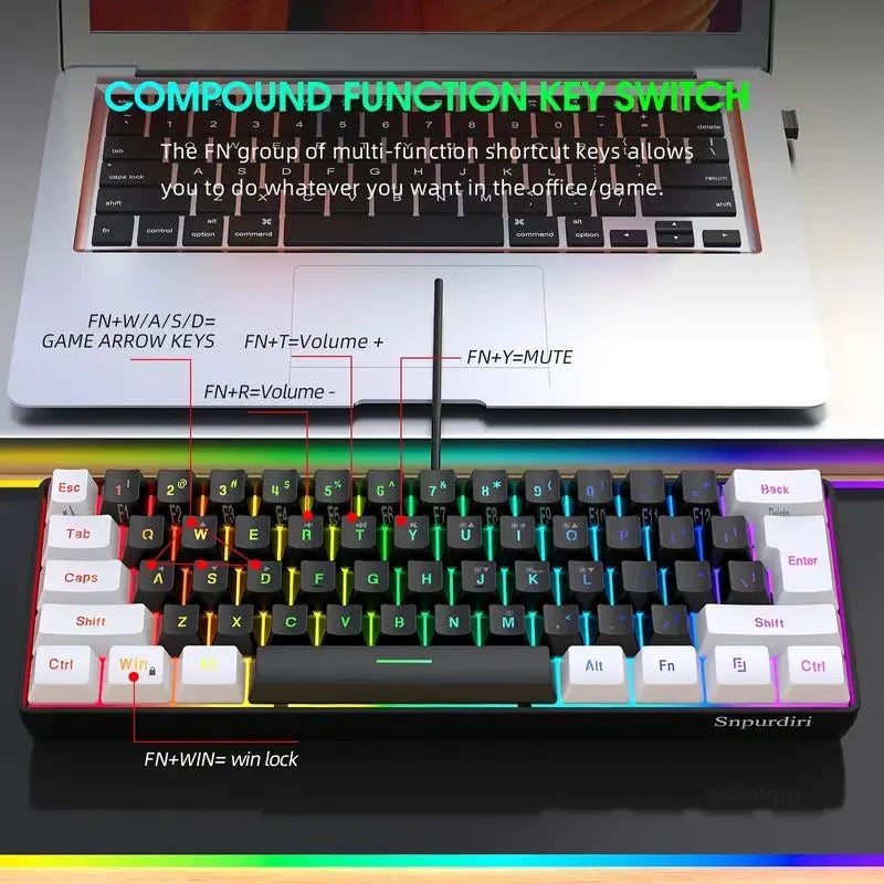 60% wired gaming keyboard, RGB backlight ultra compact mini keyboard,