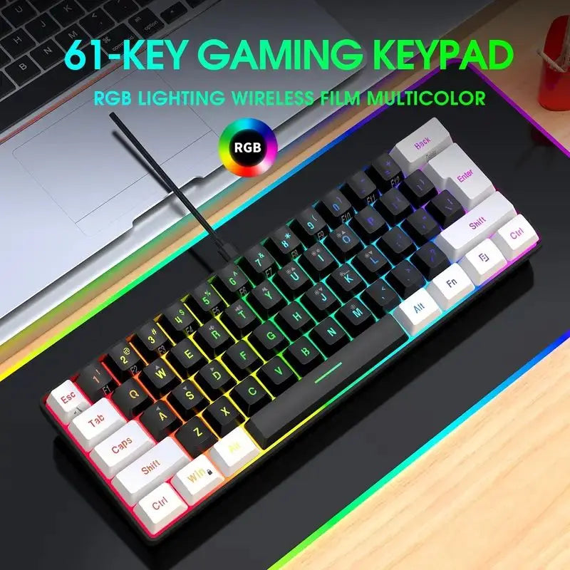 60% wired gaming keyboard, RGB backlight ultra compact mini keyboard,