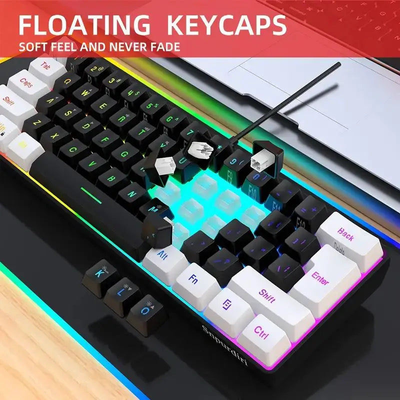 60% wired gaming keyboard, RGB backlight ultra compact mini keyboard,