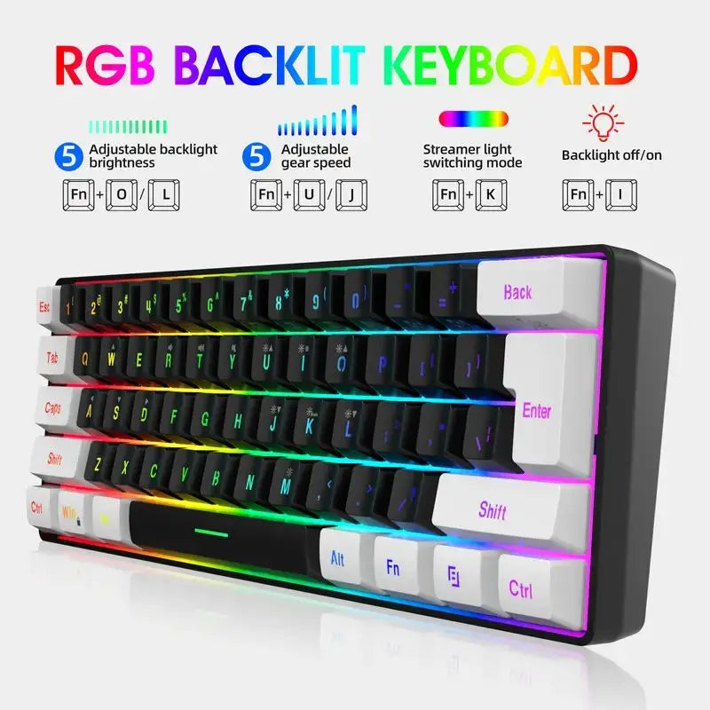 60% wired gaming keyboard, RGB backlight ultra compact mini keyboard,