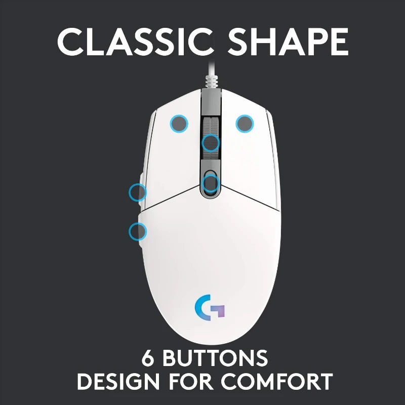 Logitech G102/G203 Wired Gaming Mouse | 8000DPI Hero Sensor | Ultra-Precise Flick Shots & Recoil Control for CS:GO/PUBG